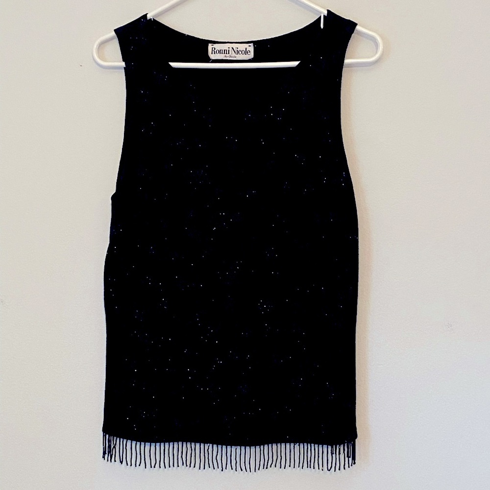 Vintage Ronni Nicole Sleeveless Fringe Blouse